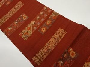 横段に花唐草模様織出し洒落袋帯